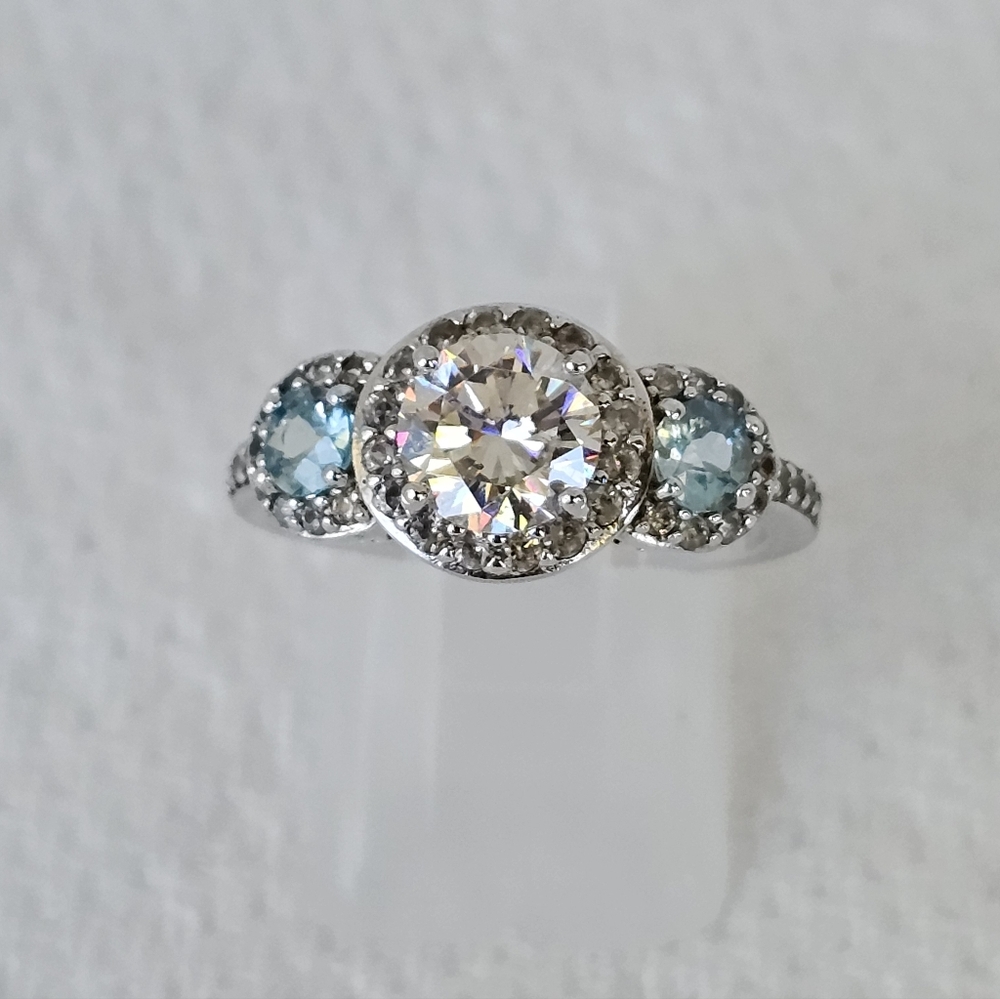 Rare Strontium Titanate & Blue Topaz Ring Sterling Silver Size 7! - Picture 6 of 11